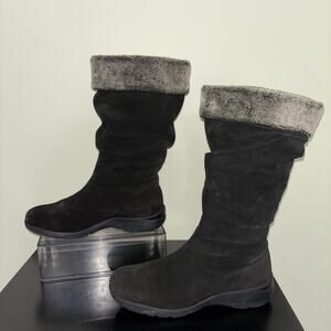 La Canadienne Black Suede Faux Fur Lined Winter Boots Women’s 8.5 Made in Canada